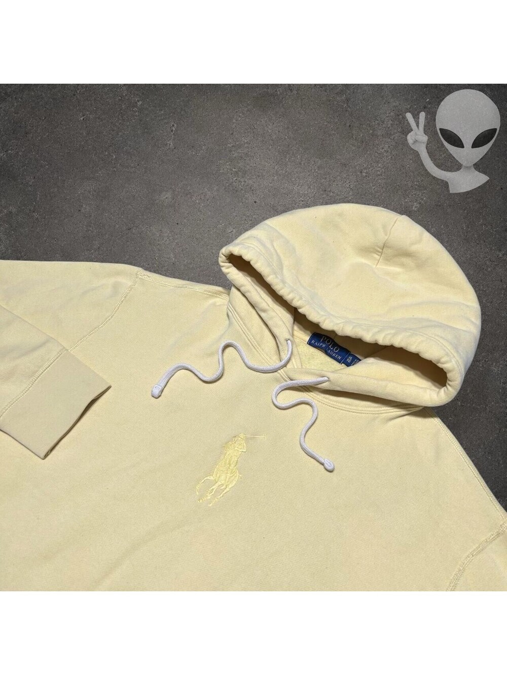 Polo Ralph Lauren Center Big Pony Hoodie Mens US XL Yellow Pullover Fleece